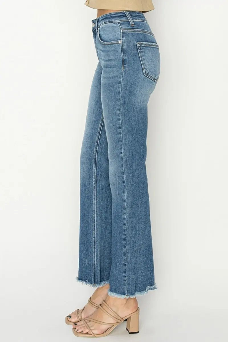 RISEN Mid-Rise Frayed Hem Bootcut Jeans for Women - Love Salve